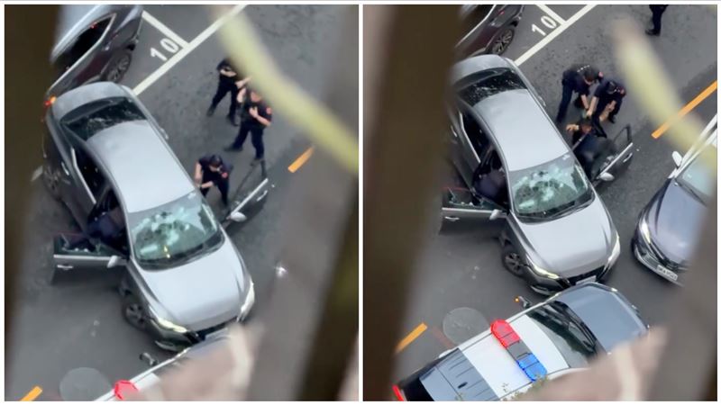 許姓嫌犯最後被拖下車制伏，訊後移送桃園地檢署偵辦。（圖／翻攝自Threads @＠d_03.7）