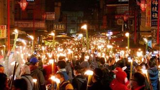 北埔油笐火點亮龍脈　日本天狗太鼓助陣