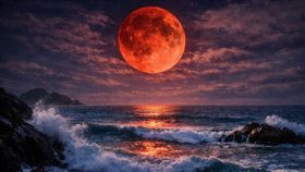 血月降臨，命理師警告台灣要注意海空意外。（圖／AI製作）