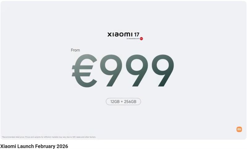 Xiaomi 17歐洲售價。（圖／翻攝自Xiaomi YT）