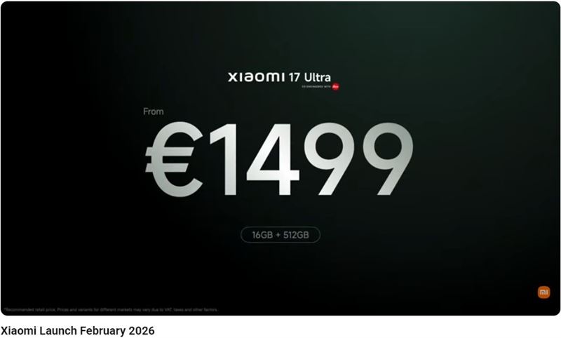 Xiaomi 17 Ultra歐洲售價。（圖／翻攝自Xiaomi YT）