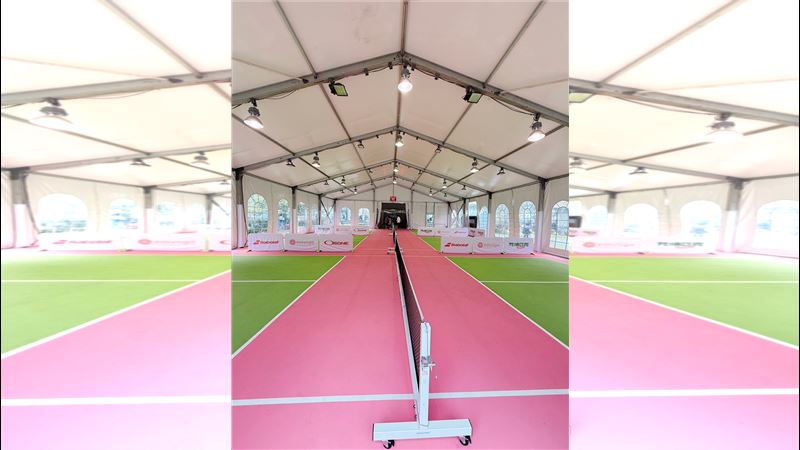 花博MAJI匹克庭園內的粉紅色球場。（圖／記者倪芝蓉攝影）