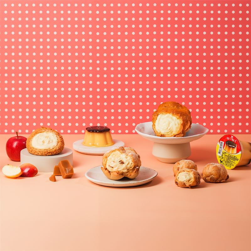 beard papa&rsquo;s在3月限時推出：布丁口味&amp;焦糖蘋果口味泡芙。（圖／品牌業者提供）