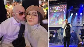 辛龍與陳美鳳貼臉自拍，神情輕鬆。陳美鳳也捕捉他台上演出的身影。（陳美鳳臉書）