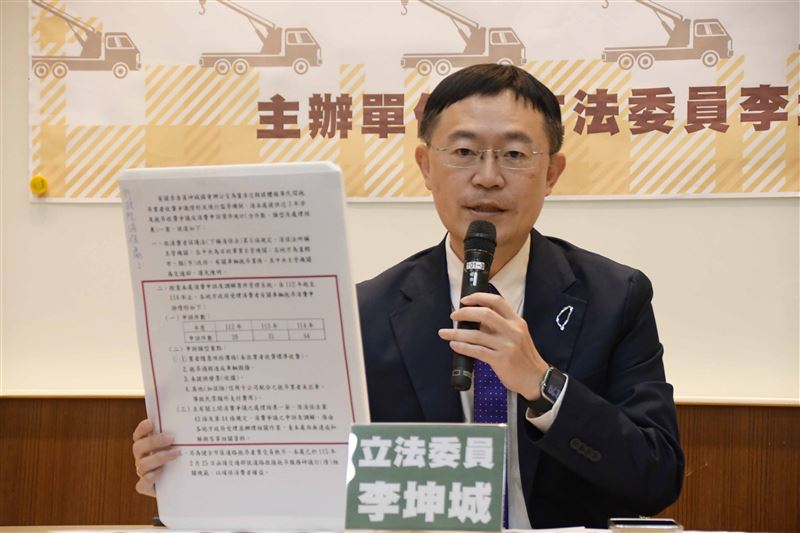 李坤城也引用消保處資料指出，自112年至114年間，各地方政府受理的車輛拖吊消費申訴案件數，分別為112年20件、113年35件、114年64件，呈現倍數成長趨勢。（圖／李坤城辦公室提供）