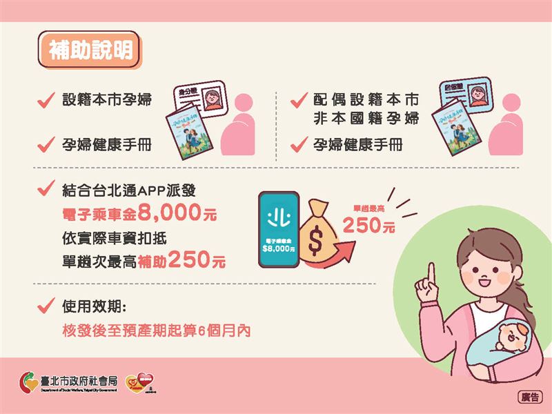 臺北市好孕2U專車補助申請說明。(圖/翻攝自助您好孕官網)