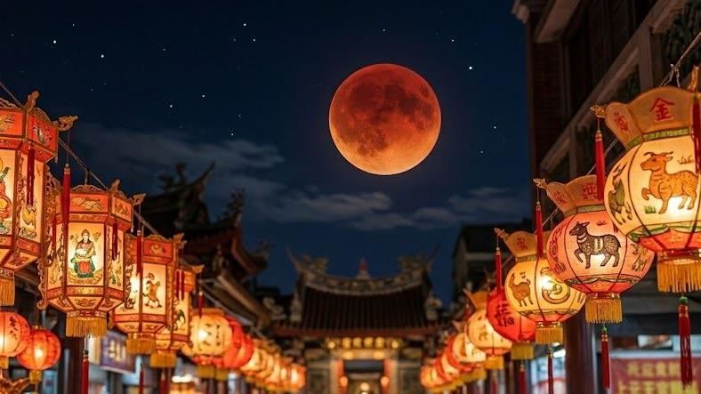 火馬年元宵遇血月「紅月伴花燈」罕見奇景