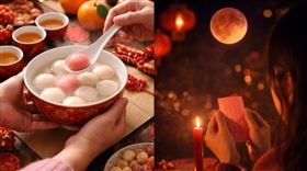 命理老師艾菲爾表示，滿月本就代表階段總結與成果顯現，月全食則象徵釋放與轉化，若與元宵節團圓意象重疊，更有「整理＋清理＋圓滿」的象徵意義。（圖／AI製圖）