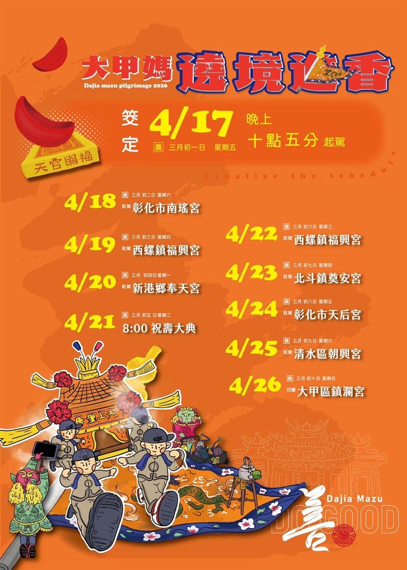2026年大甲鎮瀾宮媽祖遶境日期、行程出爐。(圖/翻攝自大甲鎮瀾宮YT)