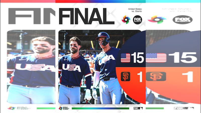 美國隊首場熱身賽隊長賈吉（Aaron Judge）單場雙安。（圖／翻攝自X平台 @MLBONFOX）