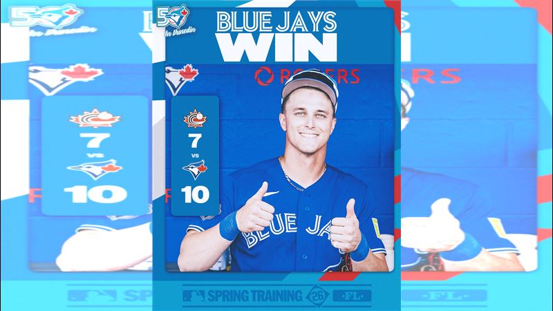 加拿大首場熱身賽7:10不敵藍鳥。(圖/翻攝自藍鳥 X)