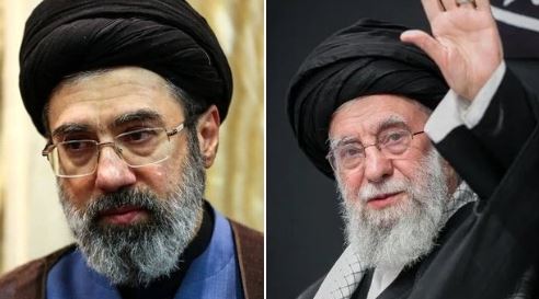 哈米尼(右)被炸死後,革命衛隊高層出於對國家局勢失控的擔憂,強硬要求跳過憲法規定的既定程序,力拚在最短時間內、甚至在周日黎明前就要拍板定案,讓穆傑塔巴((左)迅速接掌大權。(圖/翻攝自X平台Zard si Gana帳號)