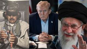 川普接連兩場行動，先是活捉委內瑞拉總統馬杜洛，近日又擊斃伊朗最高領袖哈米尼。（圖／翻攝自@realDonaldTrump、白宮官網、X平台@Khamenei.ir）
