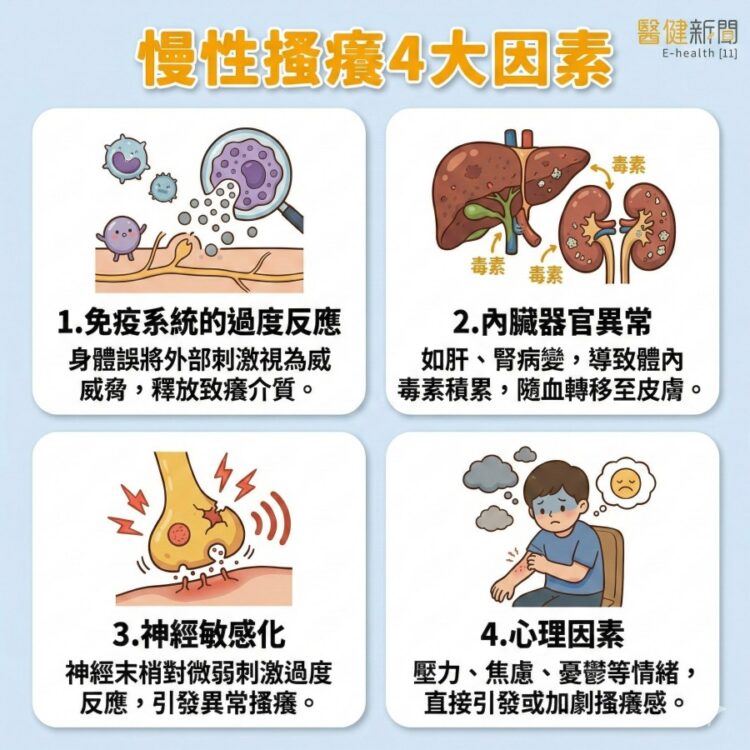 皮膚癢總是好不了？造成慢性搔癢4大因素。（圖／醫健新聞網提供）