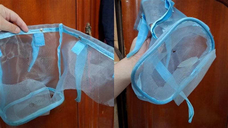 家長表示表演衣服與道具還特別用堅固的網袋裝起來，結果仍遭剪爛，破壞力相當強。（圖／讀者提供）