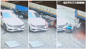 嘉義市,車禍,賓士車,聯結車,夾縫,監視器（圖／翻攝畫面）