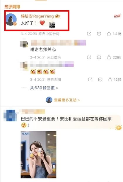 粉絲與楊培安留言湧入祝福,希望她後續行程順利,也期待她在巴黎時裝週的亮相表現。(圖/翻攝自迪麗熱巴微博)