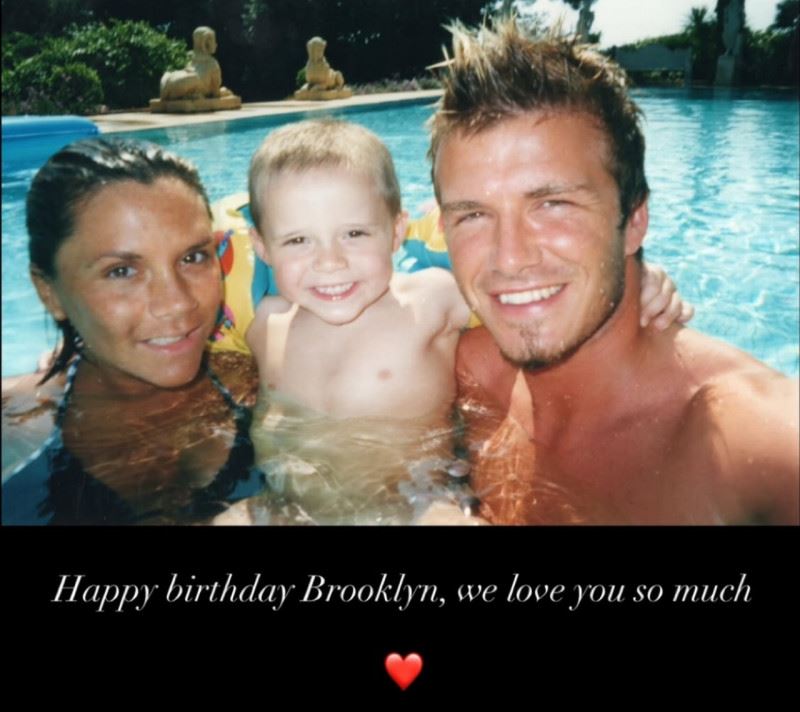 貝克漢（右）及維多莉亞（左），都向長子布魯克林表達生日祝福。（圖／翻攝自IG）