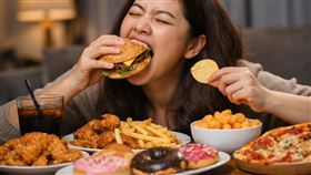 暴飲暴食,飢餓,嘴饞,吃東西。（示意圖／AI製圖）