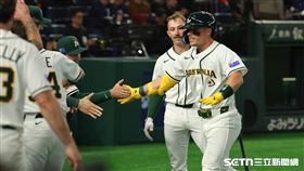WBC台澳戰，澳洲隊第1棒炸裂陽春砲。（圖／特派記者劉彥池攝影）