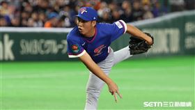 WBC台澳戰，台灣隊第6任投手林詩翔。（圖／特派記者劉彥池攝影）