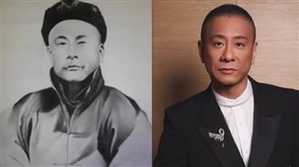 香港演員朱栢康（右）與清末武術家霍元甲（左），兩人五官與神情相似度驚人，不少網友看完直呼：「原來真的有輪迴轉世。」（圖／翻攝自朱栢康IG、維基百科）