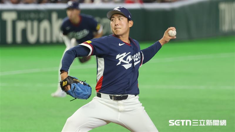 WBC韓日戰，韓國隊第3任投手孫周永。（圖／特派記者劉彥池攝影）