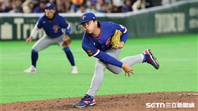 WBC台韓戰，台灣隊第3任投手孫易磊。（圖／特派記者劉彥池攝影）