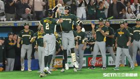 WBC日澳戰，澳洲隊靠盜壘和日本隊的暴傳先馳得點。（圖／特派記者劉彥池攝影）