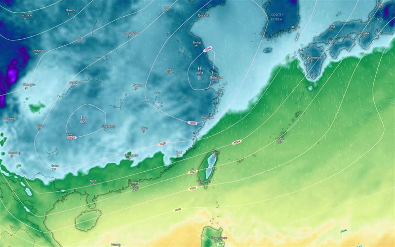 週一到週二以及週四到週五,都各有一波大陸冷氣團南下。(圖/翻攝自台灣颱風論壇|天氣特急)