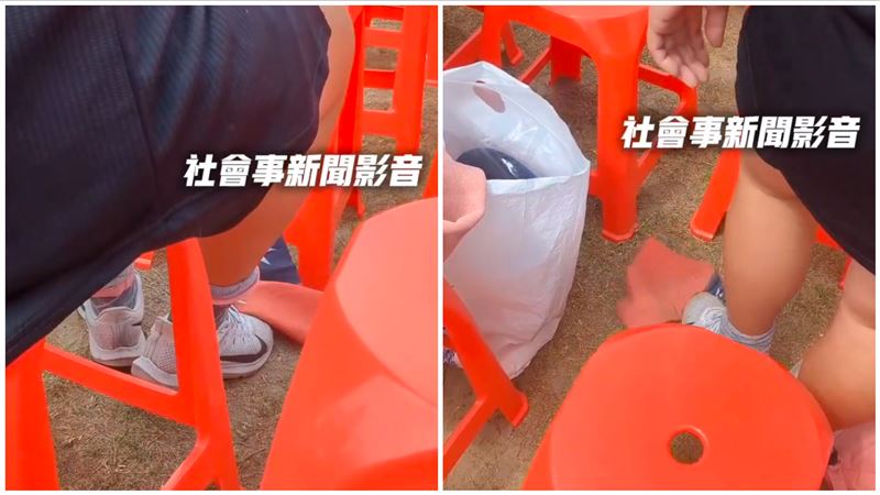 女子到台南永華市政中心廣場場觀看WBC台韓大戰,不但在場引起騷動,還踩踏中華民國國旗被民眾拍下。(圖/翻攝社會事新聞影音)