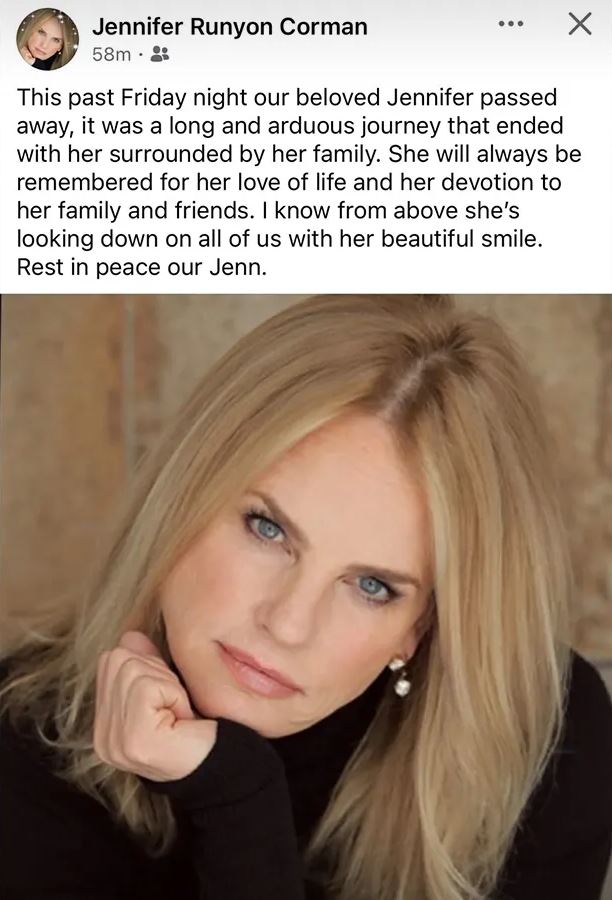 珍妮佛魯尼恩(圖)家屬透過她的臉書發文,證實她過世消息。(圖/翻攝自臉書)