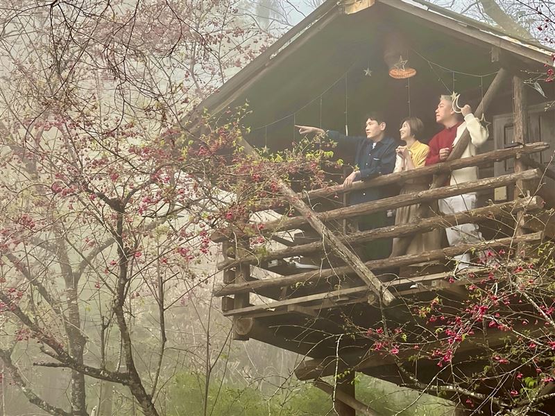 山區濃霧瀰漫,王瞳笑稱自己彷彿變身「迷霧仙女」,拍出夢幻朦朧美照。(圖/民視提供)