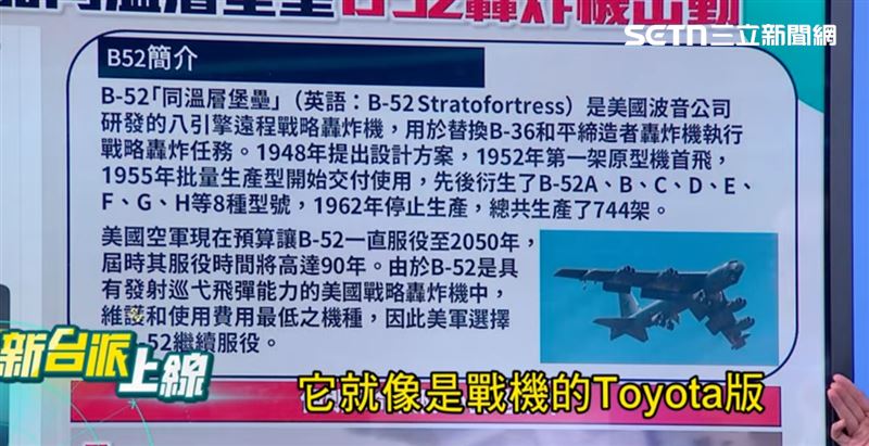 美軍派出冷戰時期史詩級轟炸機"B-52對付伊朗。（圖／新台派上線）