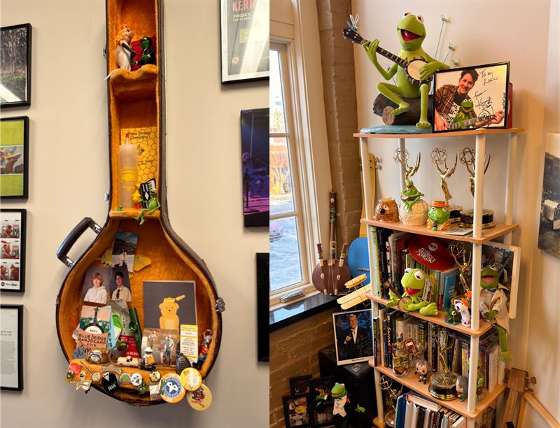 盧卡斯工作室有不少科米蛙收藏,還有許多艾美獎獎杯。(組合圖/記者蕭翰弦攝影)