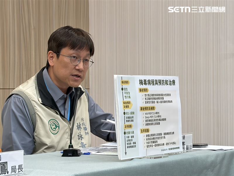 林詠青說明梅毒病程與預防治療。（圖／記者簡浩正攝影）