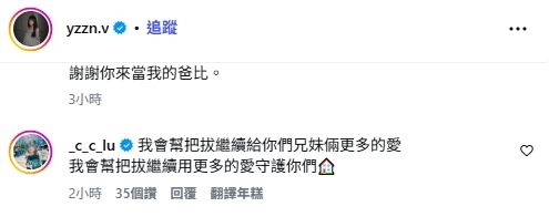 陸元琪在女兒袁融告別長文底下留言。(圖/翻攝自IG @yzzn.v)