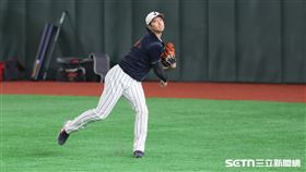 WBC日捷日戰賽前，大谷翔平在外野傳接球。（圖／特派記者劉彥池攝影）