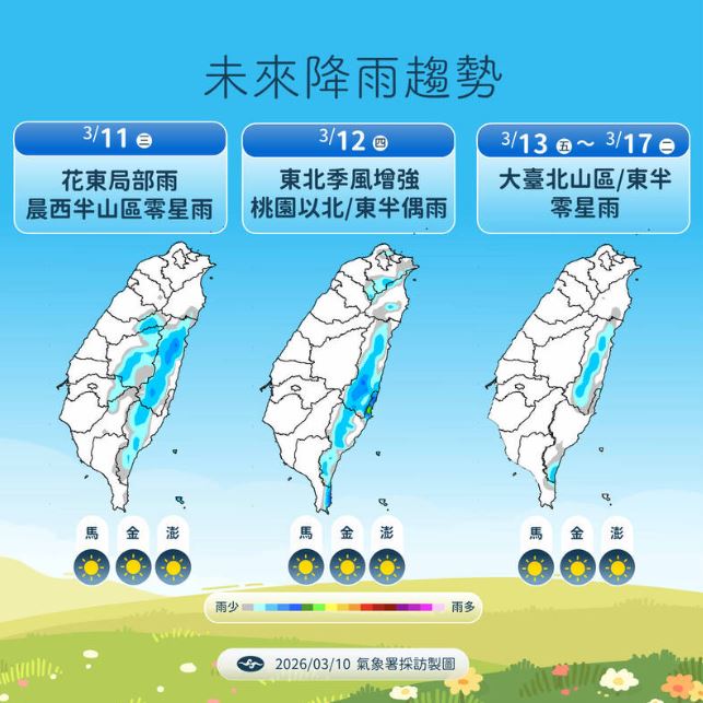 未來幾天降雨集中在少部分地區。（圖／氣象署）
