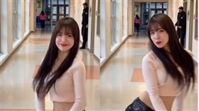 李多慧在熱舞，沒想到後方一位警衛經過，發現鏡頭後馬上躲回去。（圖／翻攝自IG @le_dahye）