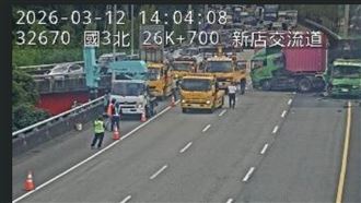 新／國3貨櫃車撞緩撞車　新店段北上封閉