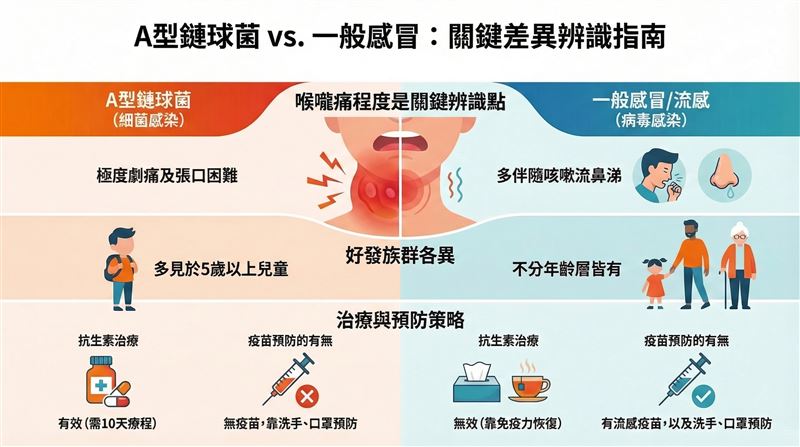 A型肺炎鏈球菌與一般感冒症狀有多處不同。（圖／記者陳佳鈴）