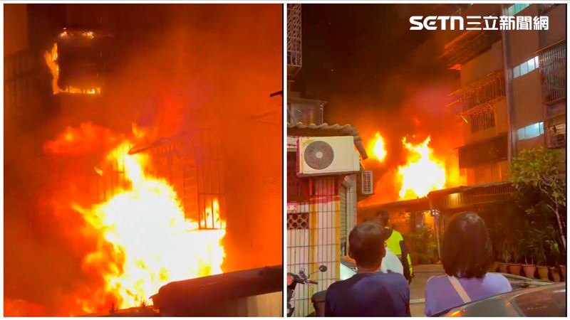 高雄市鹽埕區一戶民宅一樓全面燃燒，消防人員現場疏散6民眾，有3名女子身體不適送醫。（圖／民眾提供）