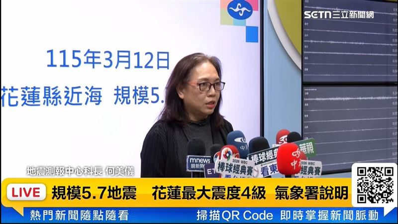 花蓮縣近海發生芮氏規模5.7強震，氣象署表示，此次震央與403大地震同地震帶，但初步判斷非餘震，未來三天應慎防規模4.5~5餘震