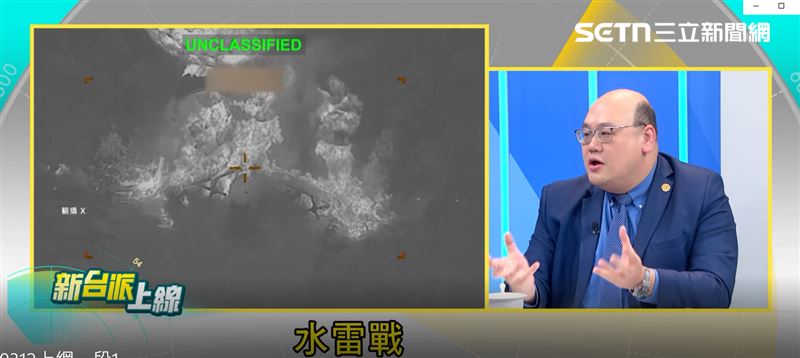 林穎佑於節目中表示美軍火爆武力，已將伊朗正規武力摧毀的消磨殆盡。（圖／翻攝自三立政論節目《新台派上線》）