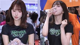 三上悠亞出席台北加盟展的鮮乳料理活動，戴手套體驗揉麵團，結果手套不小心破掉。（圖／記者鄭孟晃攝影）