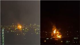 杜拜國際機場驚傳遭到無人機襲擊，現場火勢猛烈，不斷竄出陣陣濃煙。（圖／翻攝自X平台）