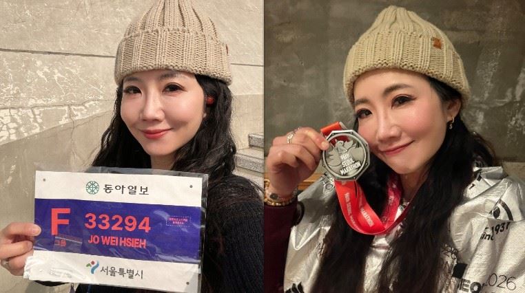 謝忻表示，賽程大約進行到7公里時，腹部突然出現劇烈絞痛，這是她過去參加馬拉松賽事從未遇過的狀況。（圖／翻攝自謝忻FB）