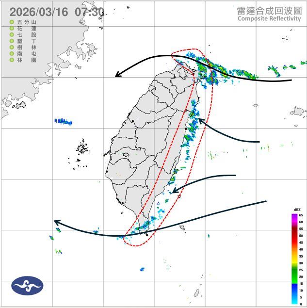 今日底層風向轉變成高壓迴流偏東風，預計明後天會進一步轉為東南甚至偏南風。（圖／翻攝自天氣職人-吳聖宇）