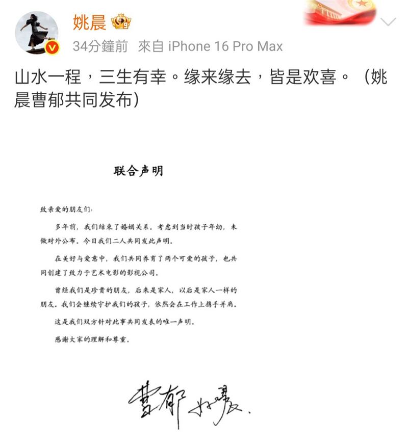 姚晨證實多年前離婚。(圖/翻攝自微博)